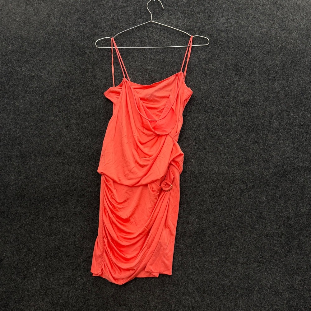Guess Los Angeles Coral Pink Ruched Cowl Neck Bodycon Mini Dress Small NWT